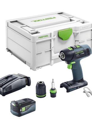 Festool T 18+3 Basic Perceuse-visseuse sans fil 18 V 50 Nm Brushless + 1x batterie 5,0 Ah + chargeur rapide + Systainer