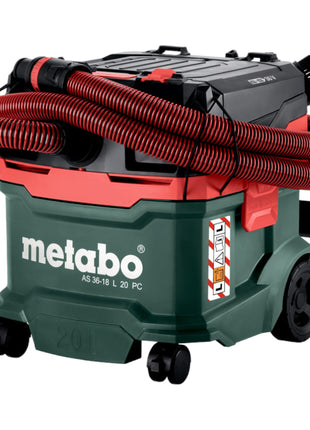 Metabo AS 36 18 L 20 PC bezprzewodowy odkurzacz do pracy na mokro/sucho 36 V ( 2x 18 V ) 20 L + 2x akumulator LiHD 5,5 Ah - bez ładowarki