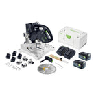 Festool SYMC 70 EB-Basic SYMMETRIC Akku Leistensäge 36 V ( 2 x 18 V ) 216 mm + 2x Akku 5,0 Ah + Doppelladegerät + Systainer