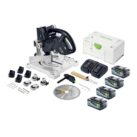 Festool SYMC 70 EB-Basic SYMMETRIC Scie à plinthes sans fil 36 V ( 2 x 18 V ) 216 mm + 4x batterie 8,0 Ah + chargeur double + Systainer