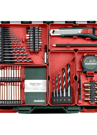 Metabo BS 18 Set Perceuse-visseuse sans fil 18 V 48 Nm ( 602207710 ) + 2x batterie 2,0 Ah + chargeur + 74 pièces d'atelier mobile + coffret