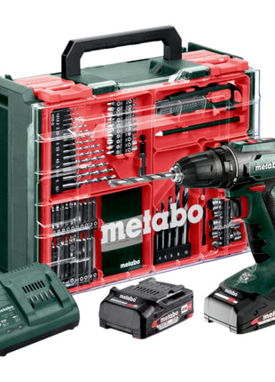 Metabo BS 18 Set Perceuse-visseuse sans fil 18 V 48 Nm ( 602207710 ) + 2x batterie 2,0 Ah + chargeur + 74 pièces d'atelier mobile + coffret