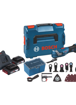 Bosch GOP 18V-34 Professional Akumulatorowa przecinarka wielofunkcyjna 18 V Starlock Plus + 2x akumulator 2,0 Ah + ładowarka + 17 akcesoriów + L-Boxx