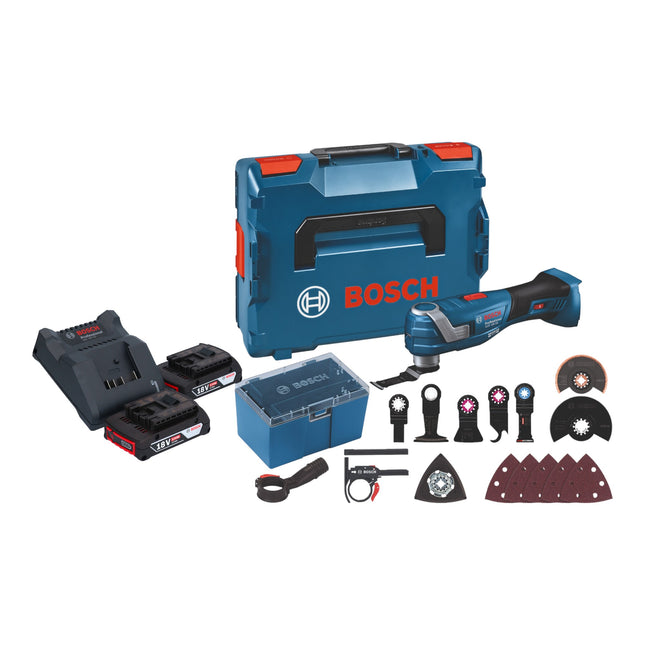 Bosch GOP 18V-34 Professional akumulatorowa przecinarka wielofunkcyjna 18 V Starlock Plus + 2x akumulator 2,0 Ah + ładowarka + 17 akcesoriów + L-Boxx
