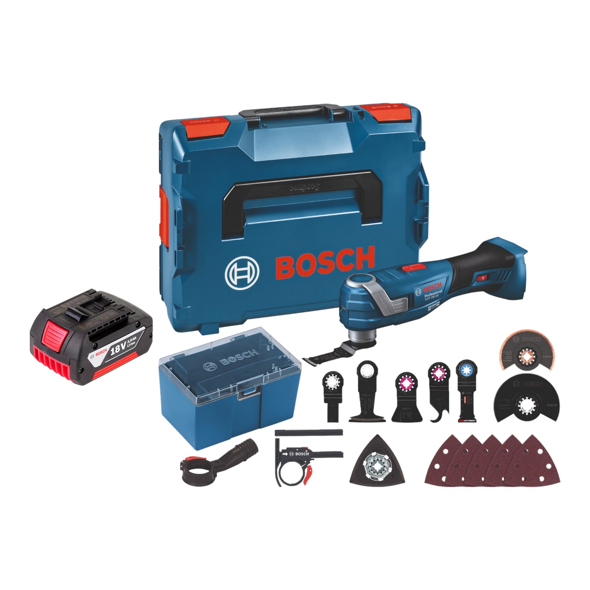 Bosch GOP 18V 34 Professional Akku Multi Cutter 18 V Starlock Plus 1x Akku 3 0 Ah 17 tlg Zubehoer L Boxx ohne Ladegeraet 0 - toolbrothers