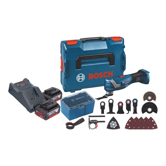 Bosch GOP 18V-34 Professional akumulatorowa przecinarka wielofunkcyjna 18 V Starlock Plus + 2x akumulator 4,0 Ah + ładowarka + 17 szt. akcesoriów + L-Boxx