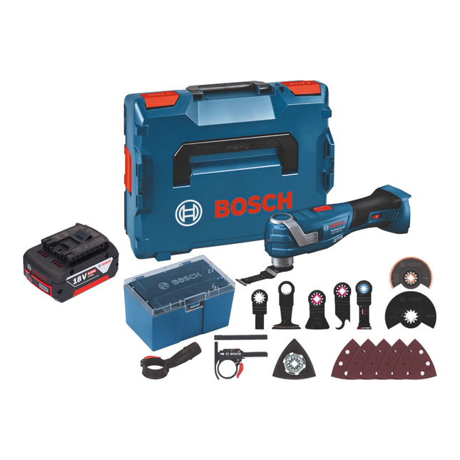 Bosch GOP 18V-34 Professional akumulatorowa przecinarka wielofunkcyjna 18 V Starlock Plus + 1x akumulator 5,0 Ah + 17 szt. akcesoriów + L-Boxx - bez ładowarki