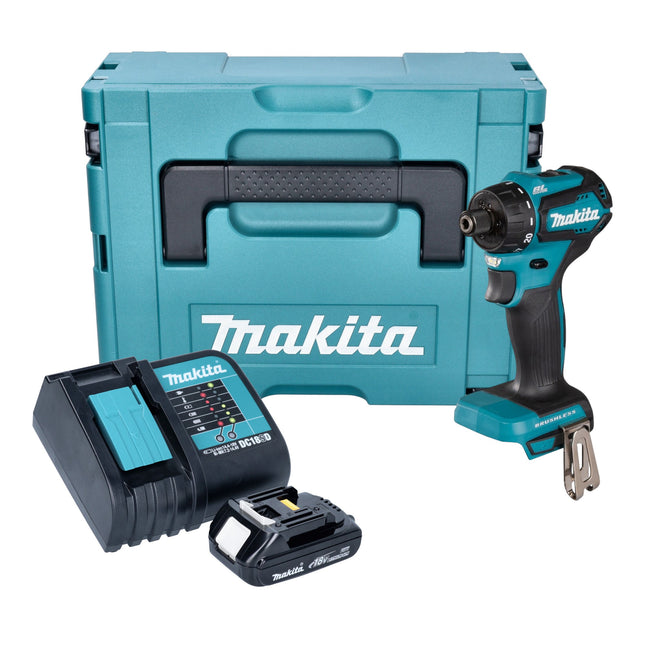 Makita DDF 083 SY1J akumulatorowa wiertarko-wkrętarka 18 V 40 Nm 1/4'' bezszczotkowa + 1x akumulator 1,5 Ah + ładowarka + Makpac