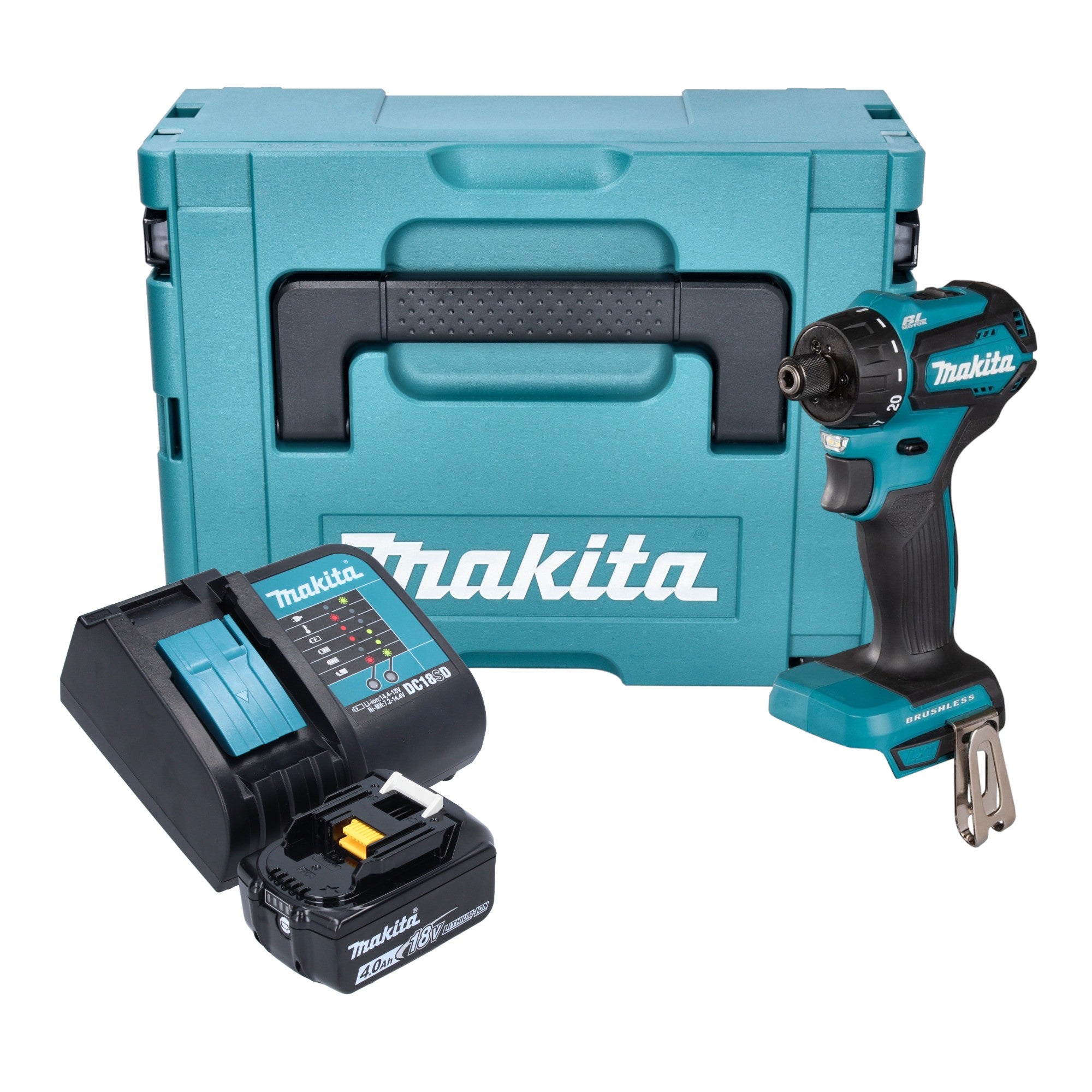 Makita DDF 083 SM1J Akku Bohrschrauber 18 V 40 Nm 1 4 Brushless 1x Akku 4 0 Ah Ladegeraet Makpac 0 - toolbrothers