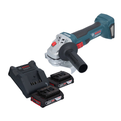 Amoladora angular a batería Bosch GWS 18V-7 Professional 18 V 125 mm sin escobillas + 2x baterías 2,0 Ah + cargador