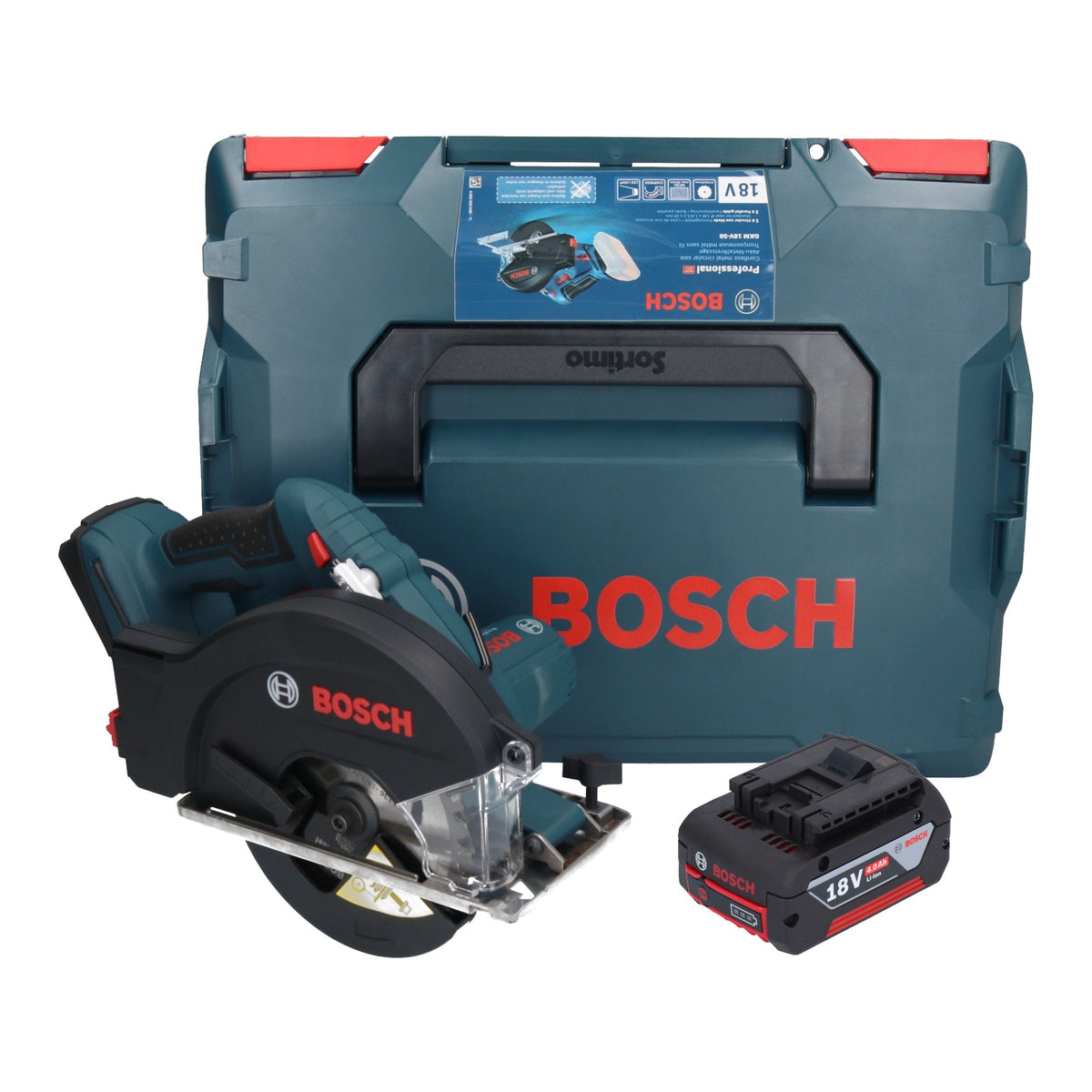 Bosch GKM 18V-50 Professional akumulatorowa pilarka tarczowa do metalu 18 V 136 mm bezszczotkowa + 1x akumulator 4,0 Ah + L-Boxx - bez ładowarki