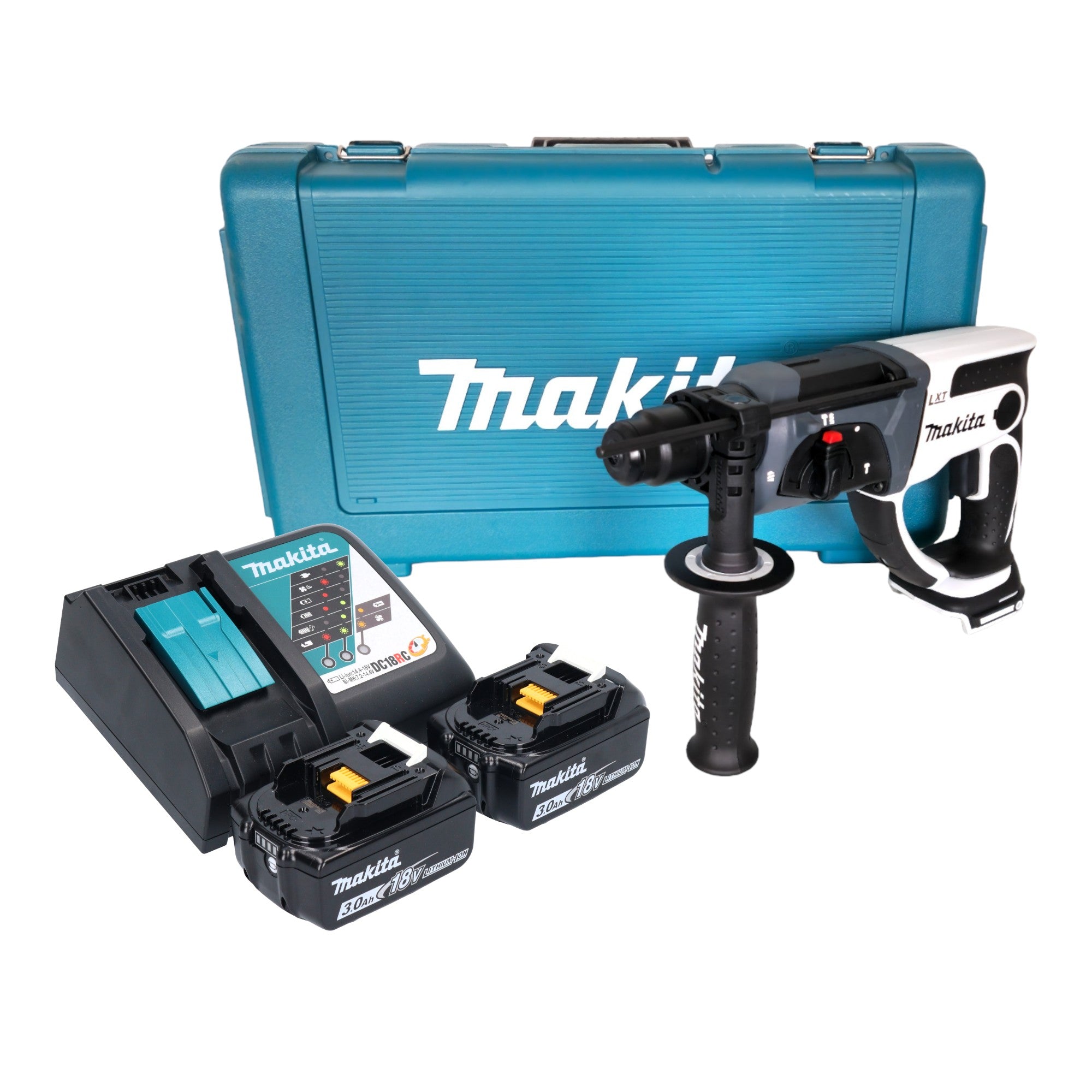 Makita DHR 202 RFW Akku Bohrhammer 18 V 20 mm 2 0 J weiss 2x Akku 3 0 Ah Ladegeraet Koffer 0 - toolbrothers