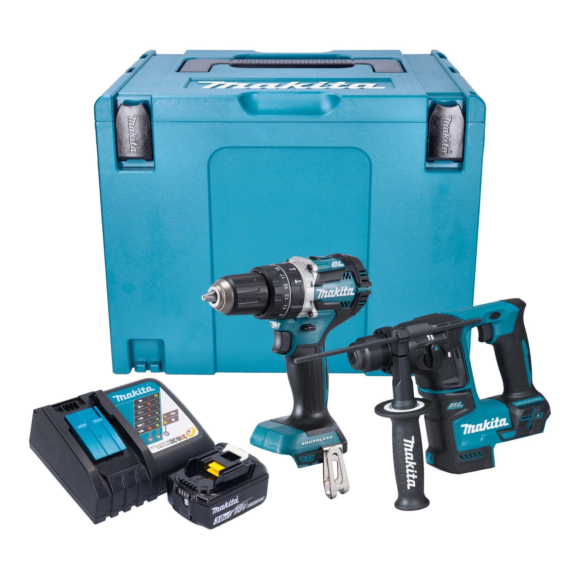 Makita DLX 2278 RF1J Akku Kombo Kit DHP 484 Schlagbohrschrauber 54 Nm DHR 171 Bohrhammer 1 2 J 1x Akku 3 0 Ah Ladegeraet Makpac 0 - toolbrothers
