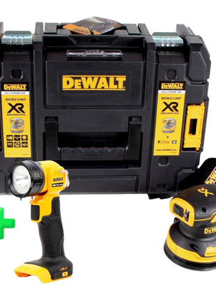 DeWalt DCW 210 NT Ponceuse excentrique sans fil 18V 125mm Brushless Solo + TSTAK + DeWalt DCL 040 18V XR Lampe sans fil Li-Ion