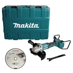 Makita DGA 900 ZKX2 akumulatorowa szlifierka kątowa 36V ( 2x18V ) 230mm bezszczotkowa solo + Ezynut + 25x tarcza tnąca + walizka - bez akumulatora, bez ładowarki