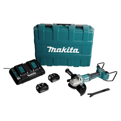 Makita DGA 900 PMKX2 Akku Winkelschleifer 36V ( 2x18V ) 230mm Brushless + 2x Akku 4,0Ah + Doppelladegerät + Ezynut + Koffer - Toolbrothers