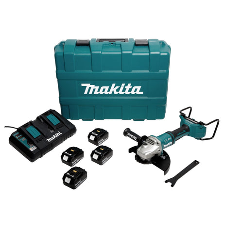 Makita DGA 900 PT4KX2 Akku Winkelschleifer 36V ( 2x18V ) 230mm Brushless + 4x Akku 5,0Ah + Doppelladegerät + Ezynut + Koffer - Toolbrothers