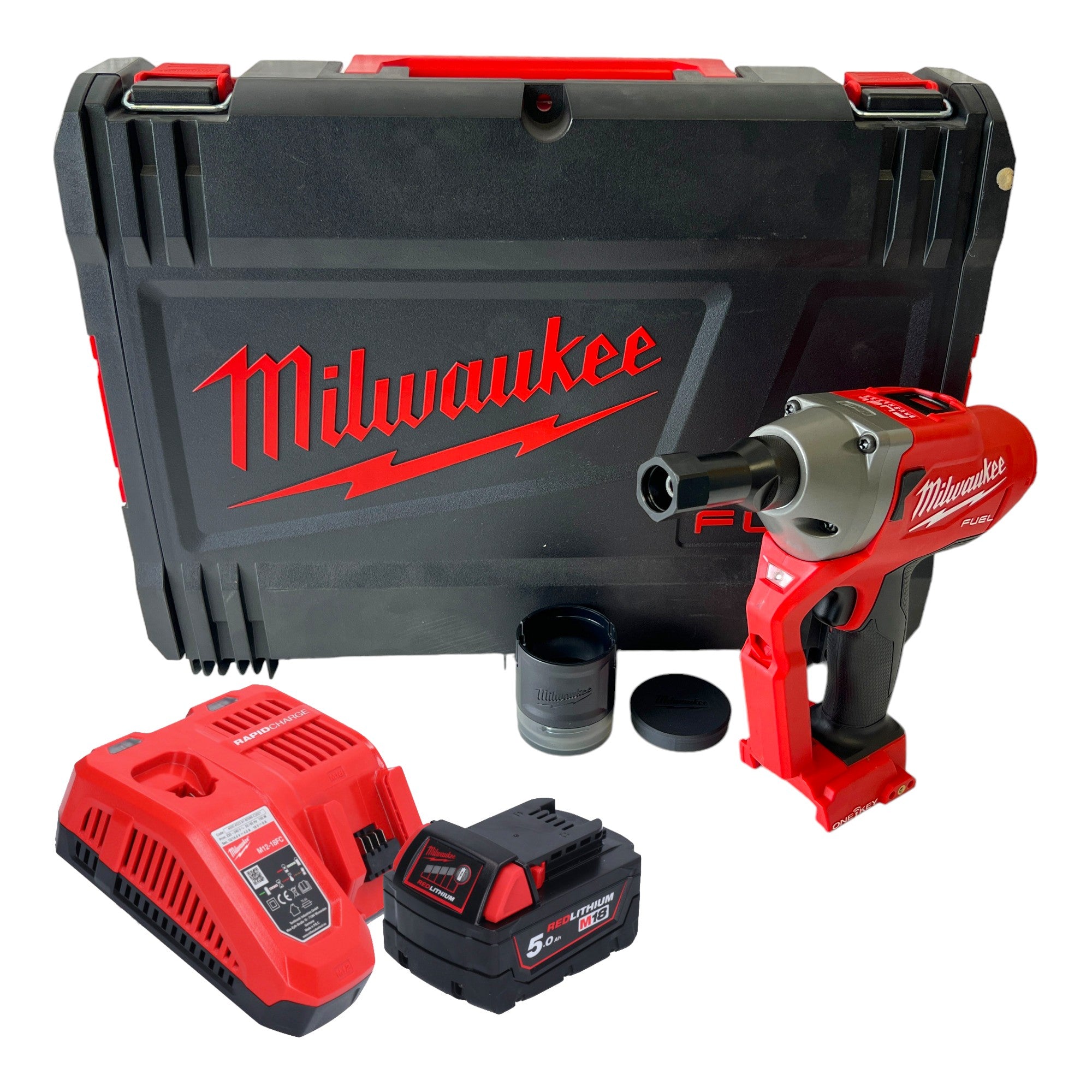 Milwaukee M18 ONEFLT 501X Akku Schliessringbolzensetzgeraet 18 V 4 8 6 4 9 53 mm 1x Akku 5 0 Ah Ladegeraet HD Box 0 - toolbrothers