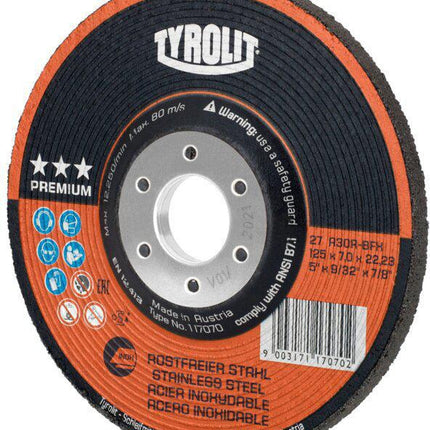 Tarcza do szlifowania zgrubnego Tyrolit PREMIUM ( 4000845902 ) D125xS7mmRozmiar ziarna 30 Otwór 22,23 mm