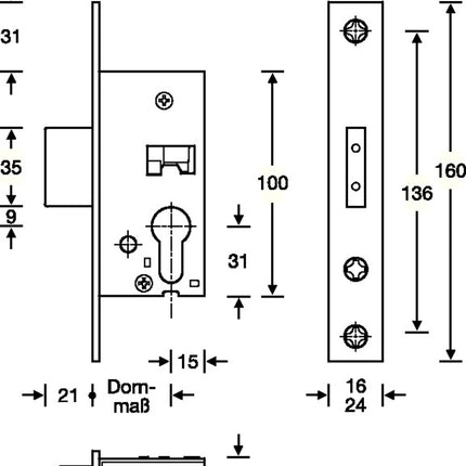 SSF Zamek wpuszczany z ramą rurową ( 3324024291 ) PZ 24/35 mm DIN lewy / prawy długość płyty czołowej 160 mm