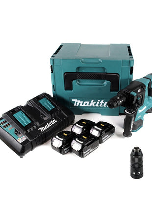 Makita DHR 281 PM4J Brushless Akku Bohrhammer 28 mm 2x 18 V für SDS-PLUS mit Schnellwechselfutter im Makpac + 4x 4,0 Ah Akku + Doppelladegerät - Toolbrothers