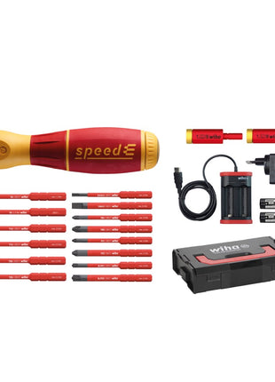 Wiha speedE® E-Schraubendreher mit 2x Akku 1,5Ah + Ladegerät + 14x slimBits Vario/electric + 2x TorqueAdapter + L-Boxx - Toolbrothers