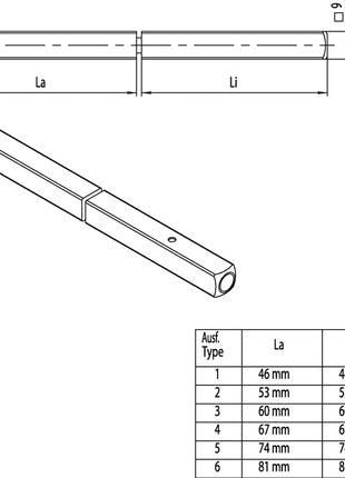 Ogro Panik-Stift 120 FS SECURE ( 3000267142 ) Vierkant 9 mm geteilter Vollstift