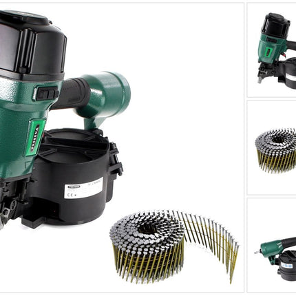 Prebena 7F-CNW90-S01 Druckluftnagler für Coilnägel Type CNW 45-90mm + Prebena CNW25/65BKRI Coilnägel Ringschaft 7200 Stück - Toolbrothers