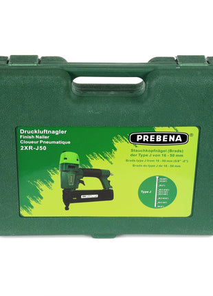 Prebena 2XR-J50 Druckluftnagler im Transportkoffer + Prebena Stauchkopfnägel Brads 50 mm 4000 Stück - aus verzinktem Stahl, geharzt - Toolbrothers