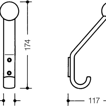 HEWI wieszak na ubrania 477.90.080 ( 3000206925 ) pojedynczy Występ 116 mm Wysokość 172 mm