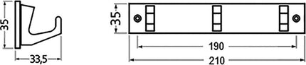 Wieszak na ręczniki Hermeta ( 3000283282 ) 3 haczyki Wysokość 35 mm Długość 210 mm Występ 33,5 mm