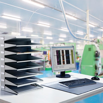 Wytrzymała stacja sortowania ( 9000493661 ) 8 przedziałów z blachy stalowej w kolorze jasnoszarym, RAL 7035