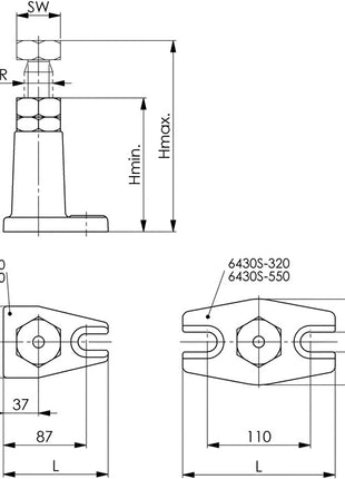 Support à visser AMF n° 6430S Atlas ( 4000833128 ) taille 200 hauteur 140 - 200 mm