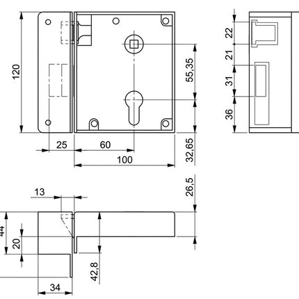 AMF Striker lock 2 ( 3311021052 ) DIN lewy PZW rozstaw 60 mm