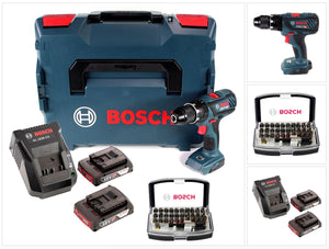 Bosch GSB 18 V-28 Professional 18 V Li-Ion Akku Schlagbohrschrauber in L-Boxx + 2 x 2,0 Ah Akku + Ladegerät + 32 tlg. Bit-Set
