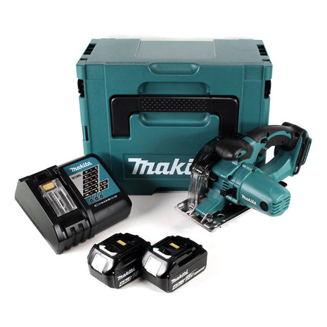 Makita DCS 552 RMJ 18 V Akku Metall Handkreissäge 136 mm im Makpac + 2x 4,0 Ah Akku und Lader + Sägeblatt und Schutzbrille - Toolbrothers