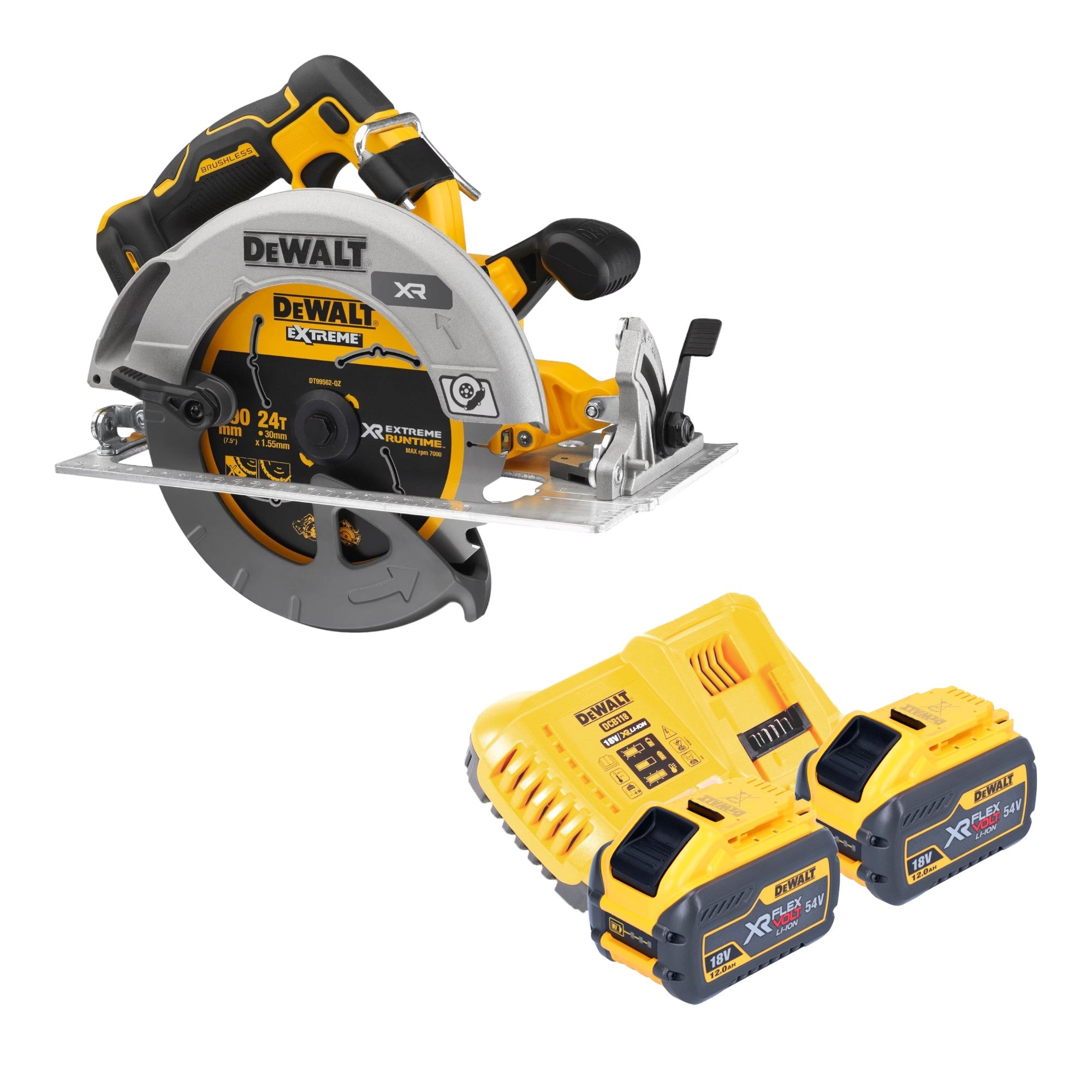 DeWalt DCS 573 Y2 Akku Handkreissaege 18 V 190 x 30 mm Brushless 2x Akku 12 0 Ah Ladegeraet 0 - toolbrothers
