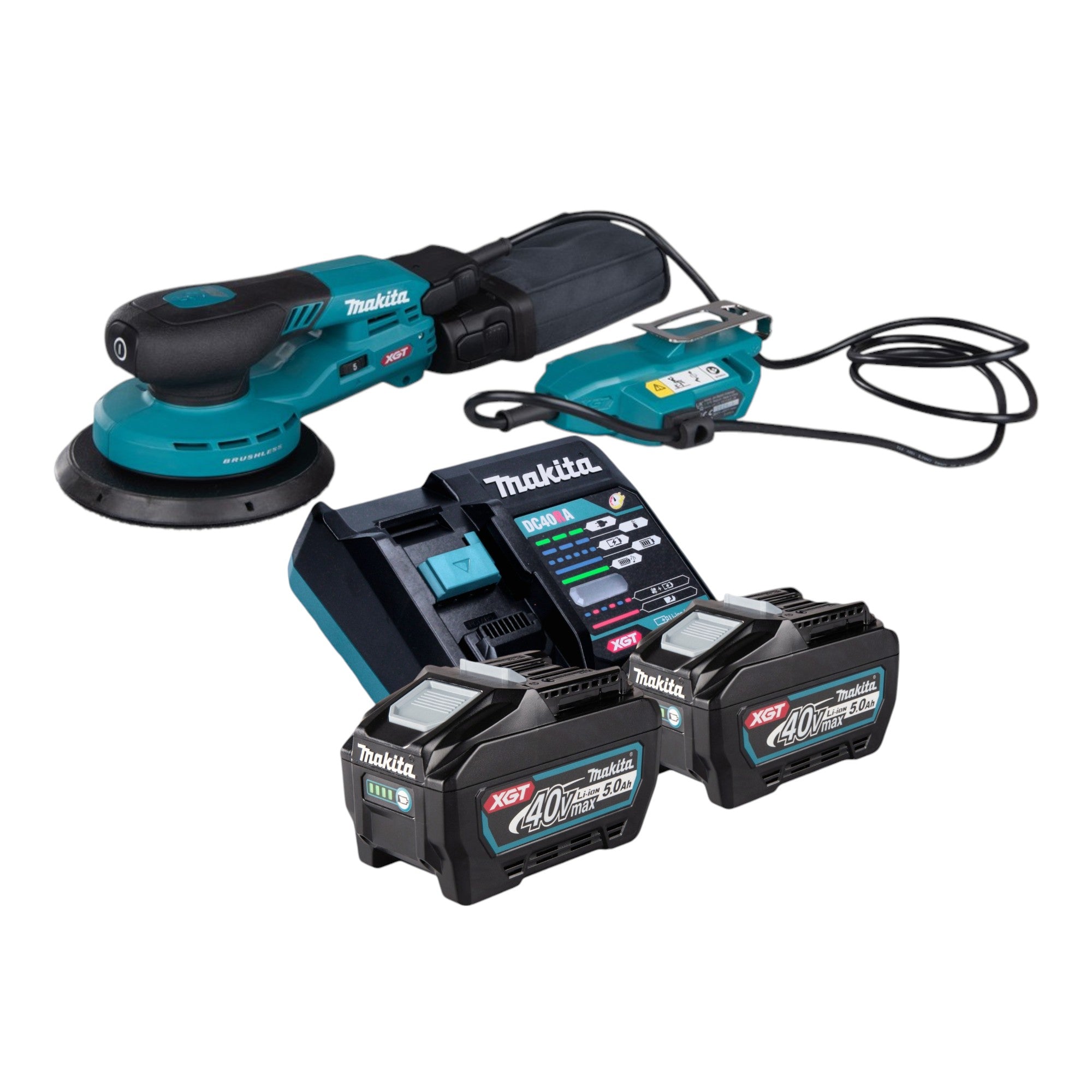 Makita BO 002 CGT201 Akku Exzenterschleifer 40 V max 150 mm 5 0 mm Hub Brushless 2x Akku 5 0 Ah Ladegeraet 0 - toolbrothers