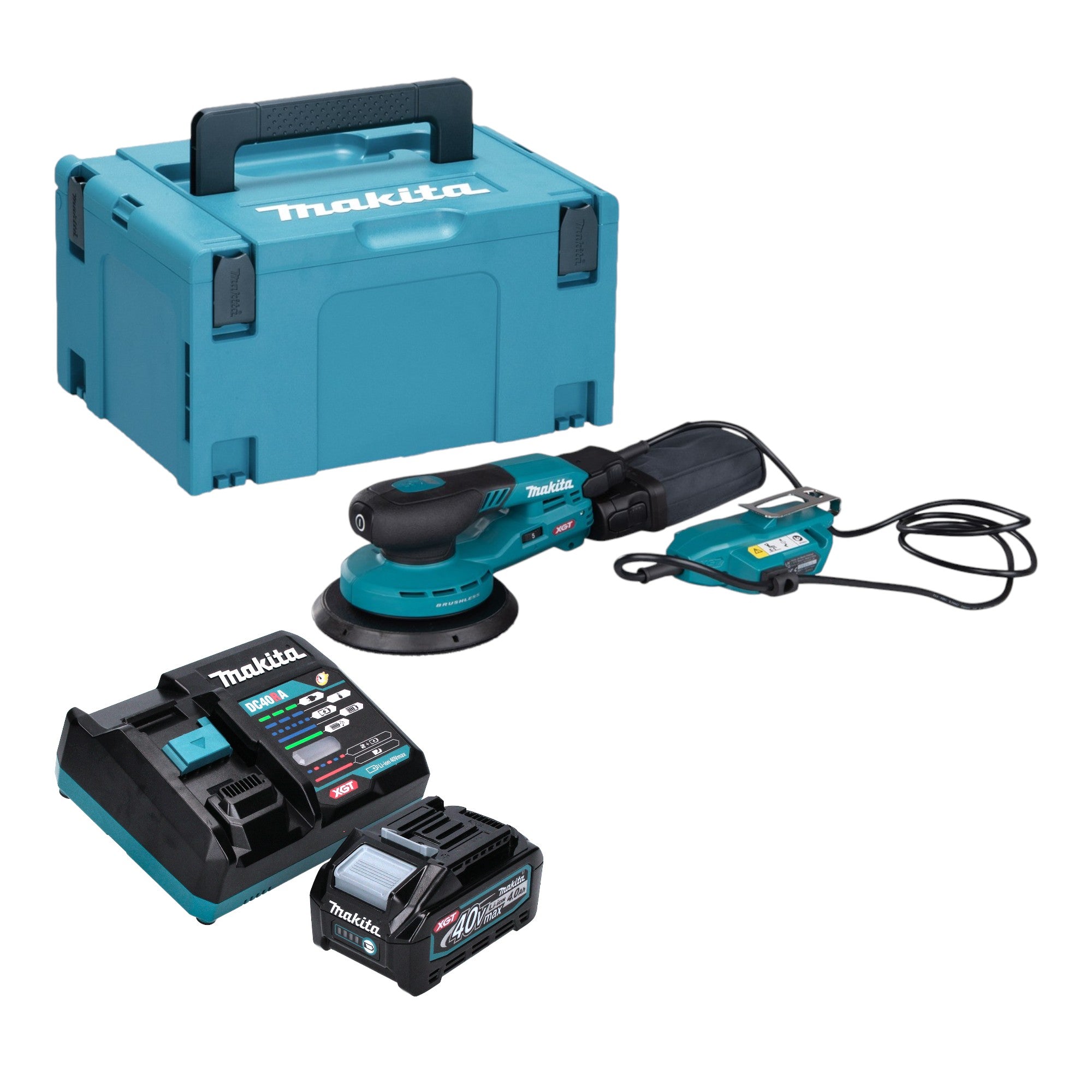 Makita BO 002 CGM101 Akku Exzenterschleifer 40 V max 150 mm 5 0 mm Hub Brushless 1x Akku 4 0 Ah Ladegeraet Makpac 0 - toolbrothers