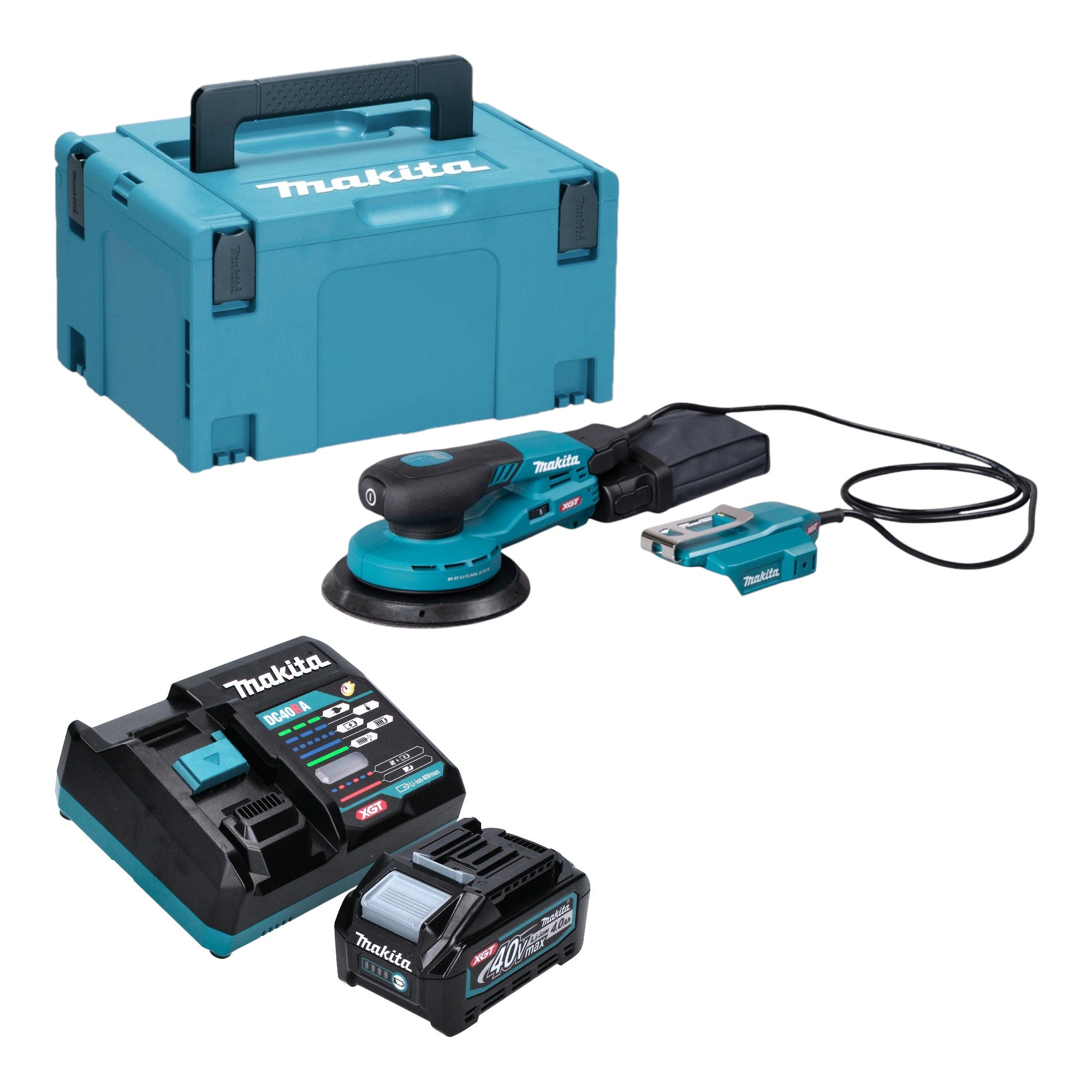 Makita BO 004 CGM101 Akku Exzenterschleifer 40 V max 150 mm 3 0 mm Hub Brushless 1x Akku 4 0 Ah Ladegeraet Makpac 0 - toolbrothers