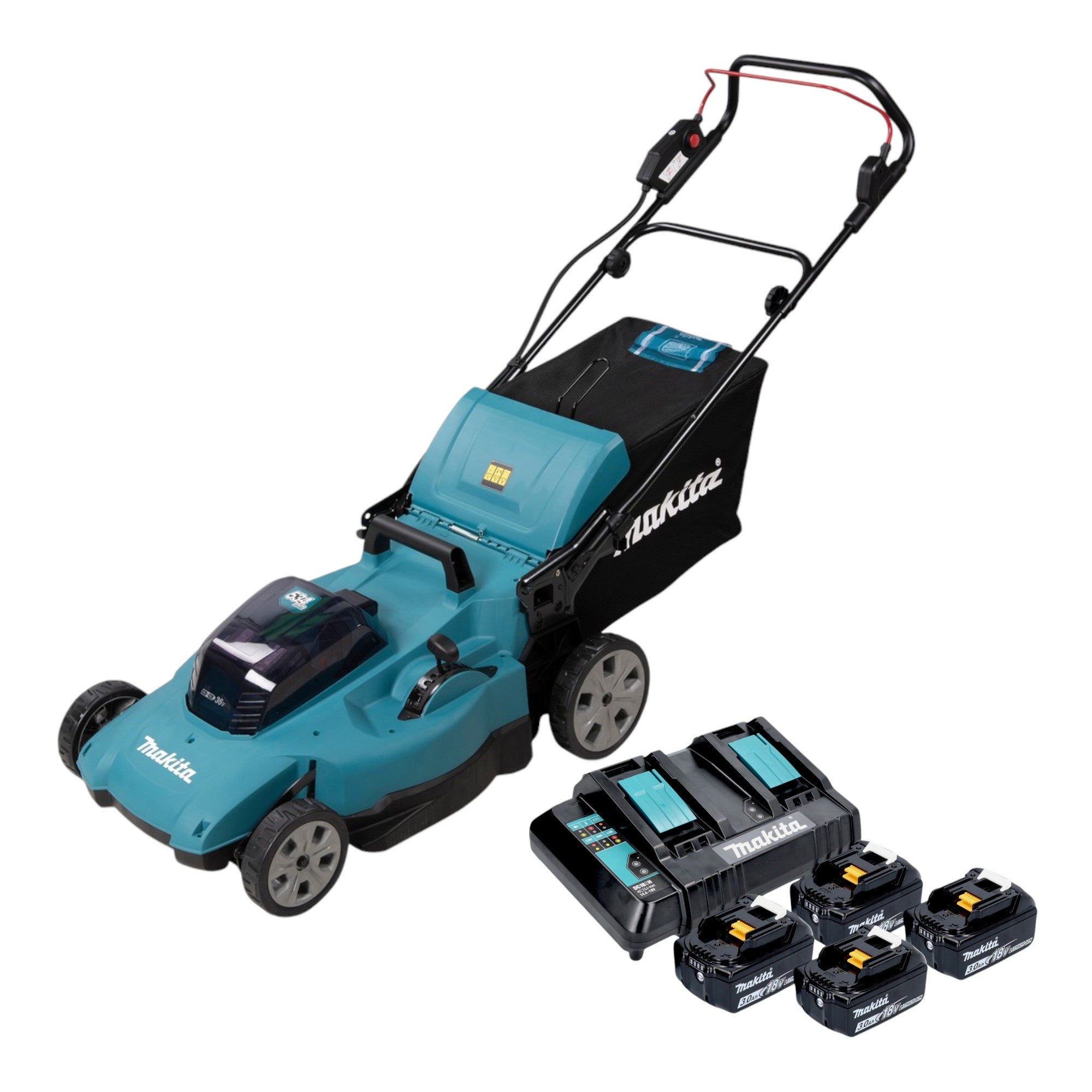 Makita DLM 538 CF4 Akku Rasenmaeher 36 V 2x 18 V 530 mm 4x Akku 3 0 Ah Ladegeraet 0 - toolbrothers