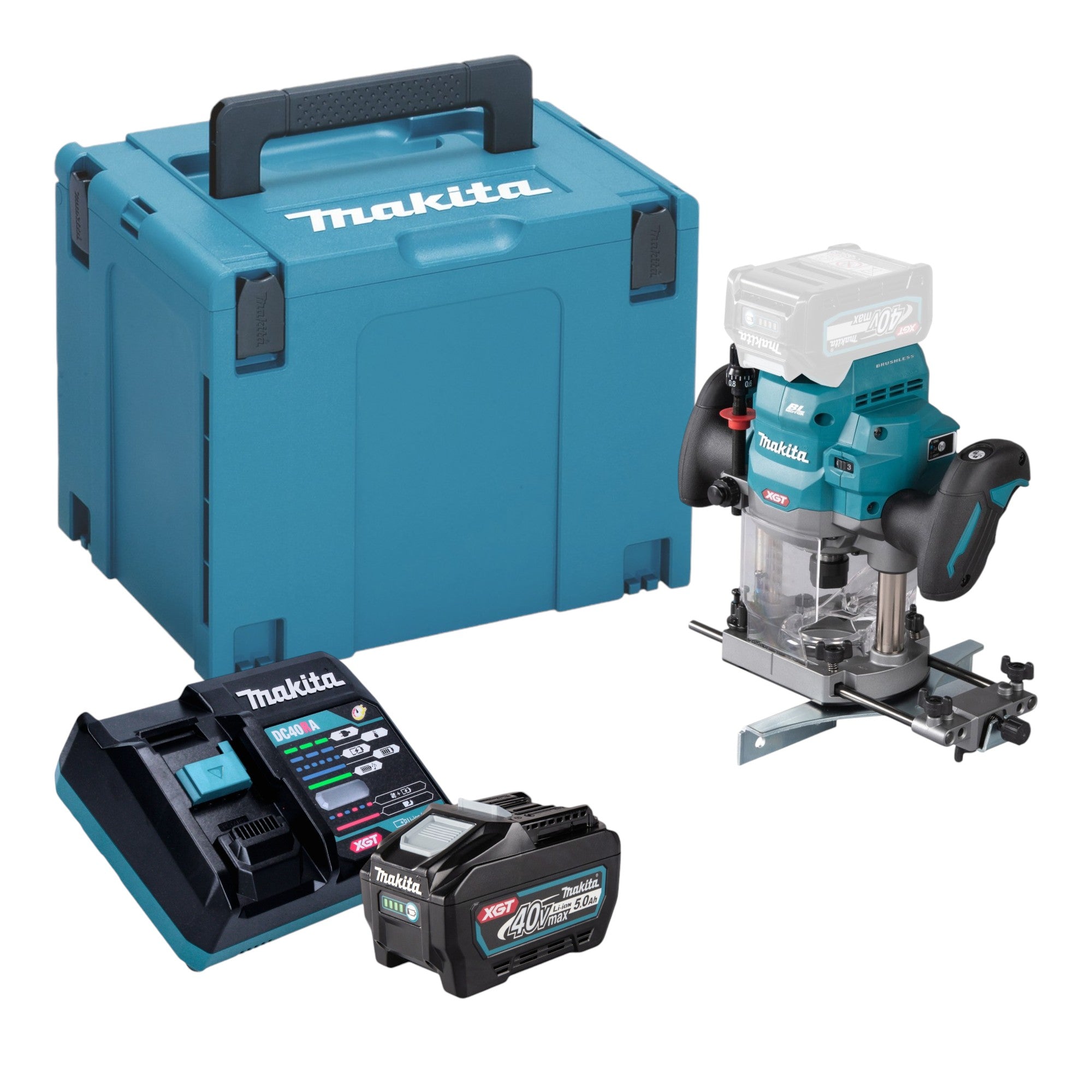 Makita RP 001 GT101 Akku Oberfraese 40 V max 12 mm Brushless 1x Akku 5 0 Ah Ladegeraet Makpac 0 - toolbrothers
