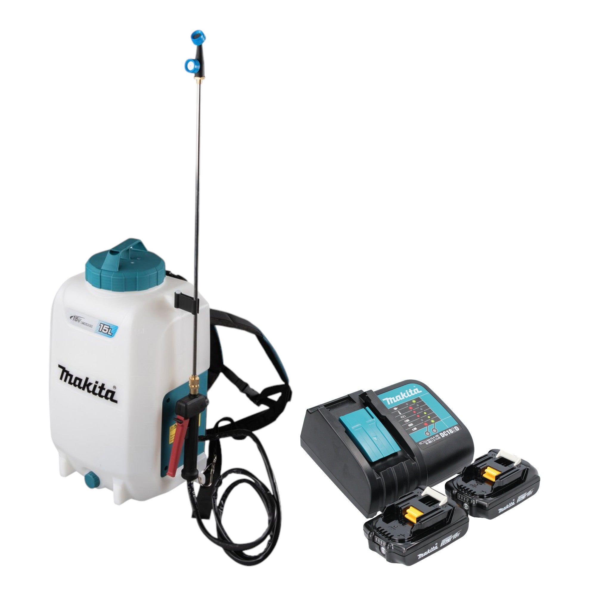 Makita DUS 158 SA2 Akku Druckspritze 18 V 15 l 5 0 bar 2x Akku 2 0 Ah Ladegeraet 0 - toolbrothers