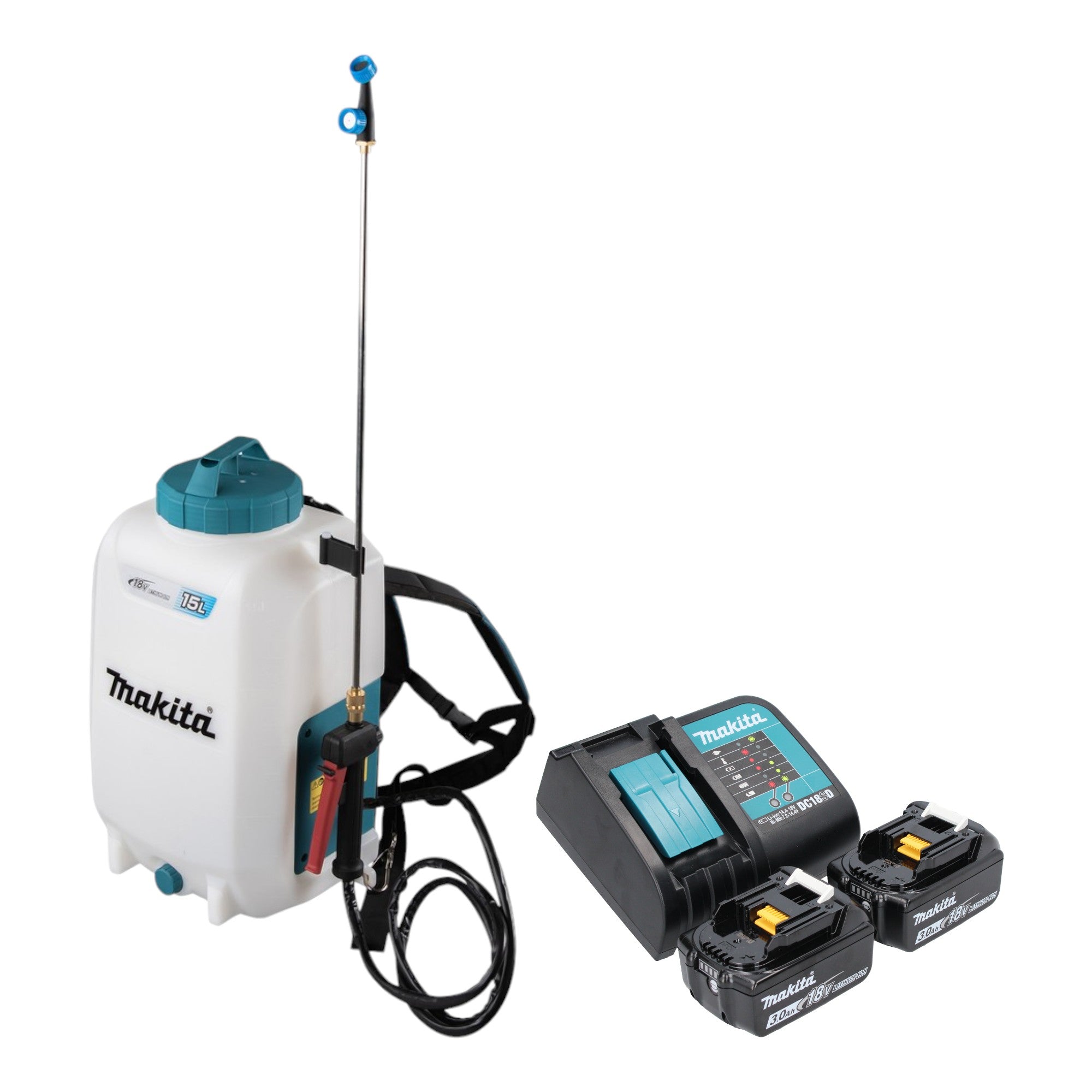 Makita DUS 158 SF2 Akku Druckspritze 18 V 15 l 5 0 bar 2x Akku 3 0 Ah Ladegeraet 0 - toolbrothers