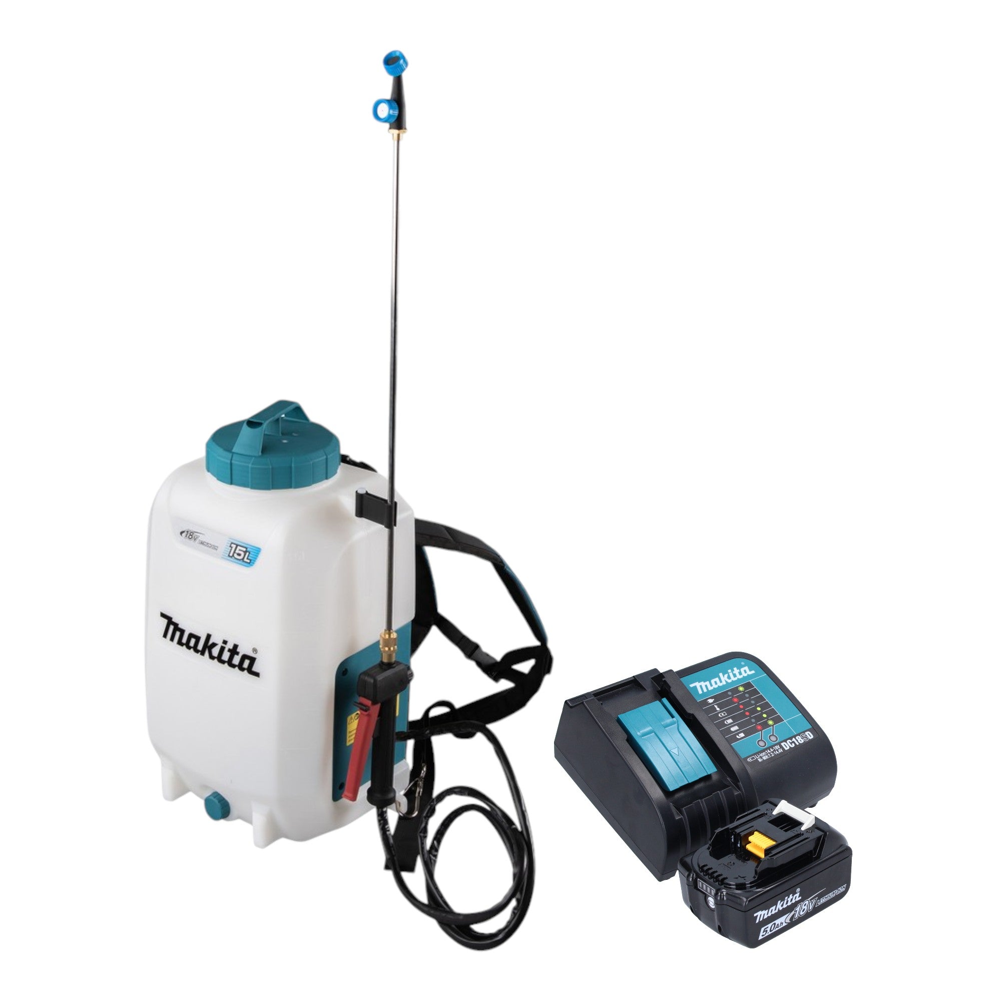 Makita DUS 158 ST Akku Druckspritze 18 V 15 l 5 0 bar 1x Akku 5 0 Ah Ladegeraet 0 - toolbrothers