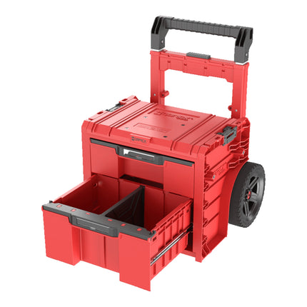 Qbrick System PRO Cart 2.0 Plus Drawer 2 Red Ultra HD Niestandardowa mobilna skrzynka na kółkach 520 x 415 x 660 mm 9,5 l 12 l odłączany podwójny uchwyt teleskopowy