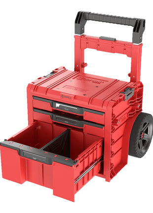 Qbrick System PRO Cart 2.0 Plus Drawer 3 Red Ultra HD Niestandardowa mobilna skrzynka na kółkach 520 x 415 x 660 mm 12 l 2x 4,5 l zdejmowany podwójny uchwyt teleskopowy