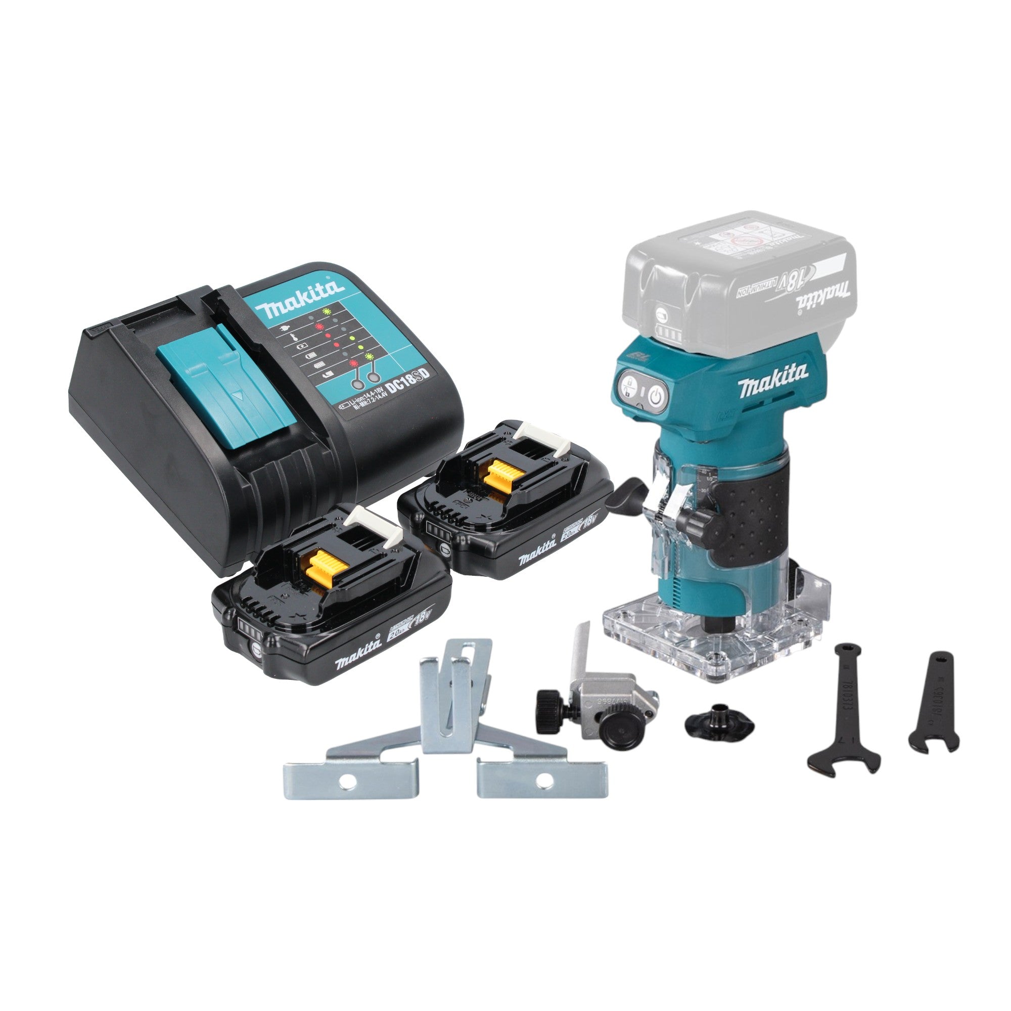 Makita DRT 52 SA Akku Kantenfraese 18 V 6 mm Brushless 2x Akku 2 0 Ah Ladegeraet 0 - toolbrothers
