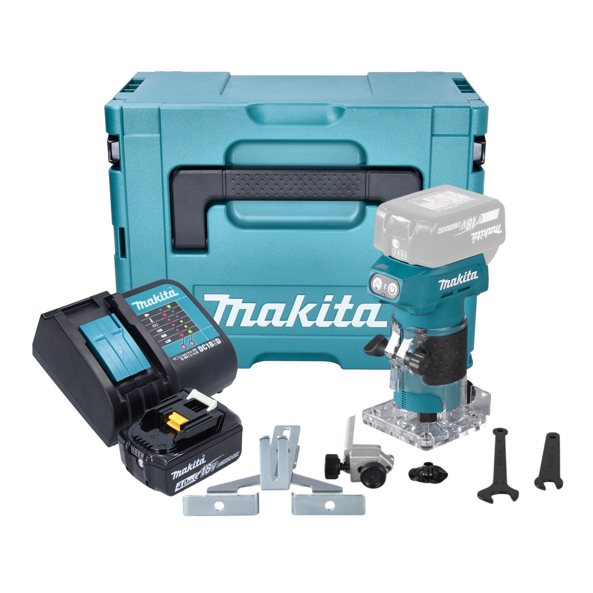 Makita DRT 52 SM1J Akku Kantenfraese 18 V 6 mm Brushless 1x Akku 4 0 Ah Ladegeraet Makpac 0 - toolbrothers