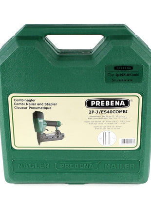 Prebena Druckluftnagler 2P-J/ES 40 COMBI 5 bis 7 Bar - im Transportkoffer + Prebena J 25 CNKHA Stauchkopfnägel Brads 25 mm 5000 Stück - Toolbrothers